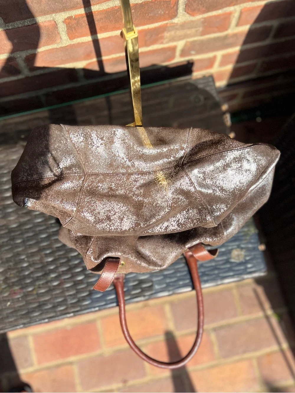 Anthropologie HOLDING HORSES Shimmer Metallic Leather Hobo Bag Boho Slouchy